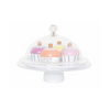 cake plate with assortment of toy cupcakes