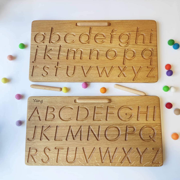 wooden alphabet tracing board
